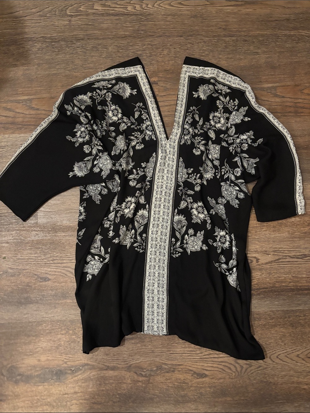 Rose & Olive Black Floral Embroidered Kimono style blouse